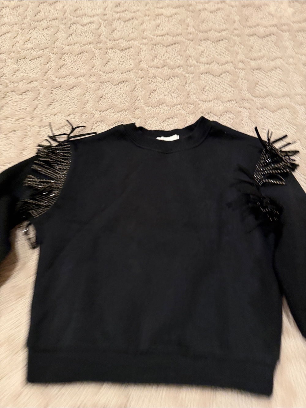 GB girls Black Sweatshirt with Beaded Shoulder Fringe
